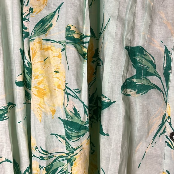 Floral Blue and Yellow Cotton Button Up Tunic - Picture 4 of 8